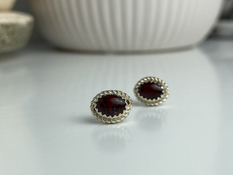 925 Sterling Silver Agate Stud Earrings