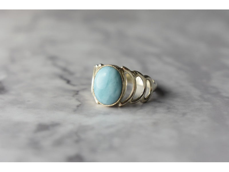 925 Sterling Silver Larimar Ring Size 7