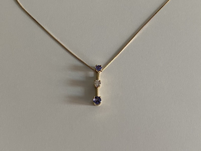 14K Yellow Gold Tanzanite & White Sapphire Chain With Pendant