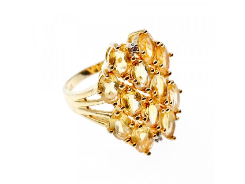 925 Sterling Silver Gold Plated Yellow Tourmalines & Diamonds Ring Size 8