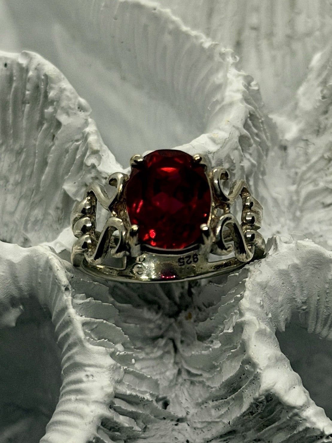 Vintage 925 Sterling Silver Ring Deep Pink Topaz Size 6