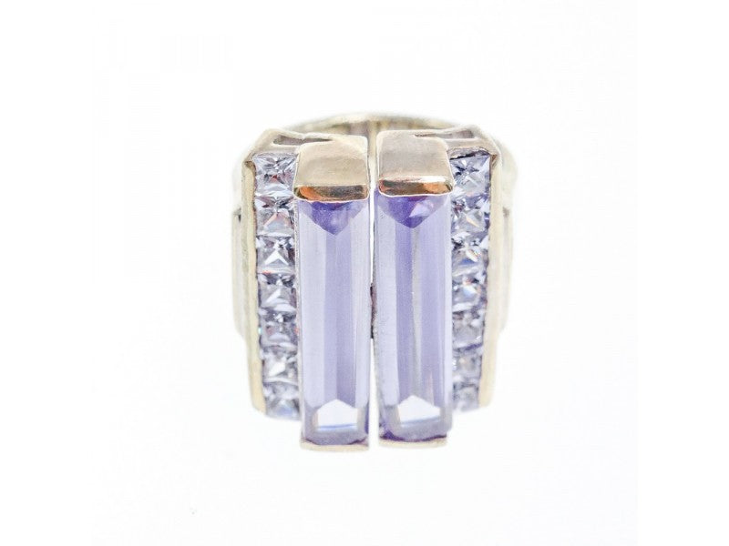 925 Sterling Silver Iolite & CZ Ring Size 7