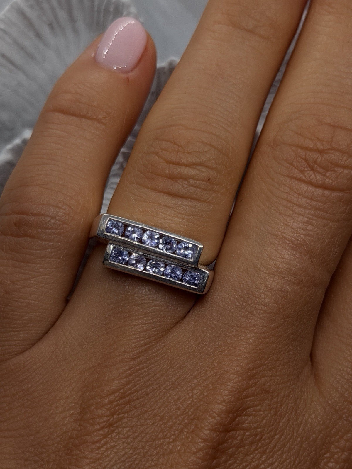Channel Set Violet Iolite 925 Sterling Silver Ring Size 7