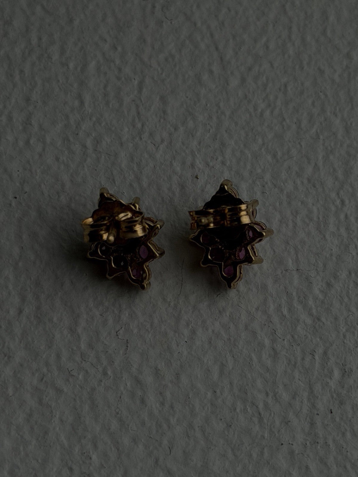 10K Yellow Gold Ruby & Diamond Flower Earrings