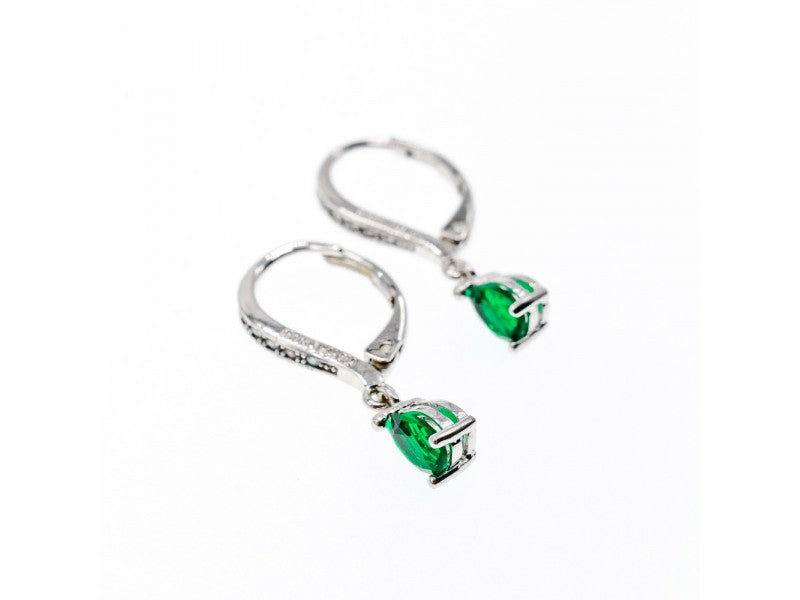 925 Sterling Silver Emerald & CZ Earrings