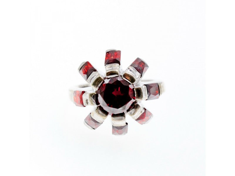925 Sterling Silver Spessartine "Flower" Ring Size 6.5