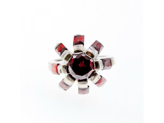 925 Sterling Silver Spessartine "Flower" Ring Size 6.5