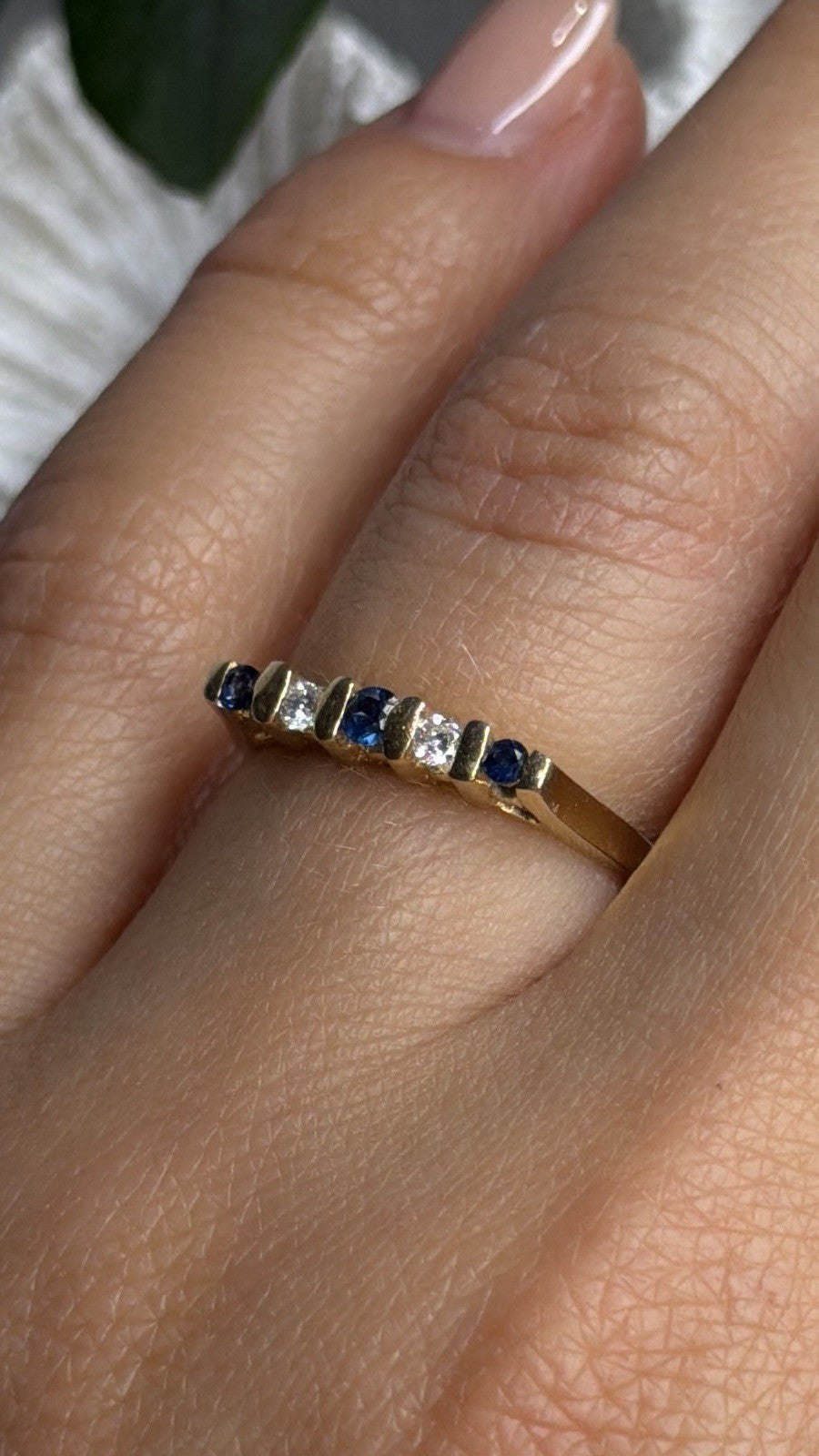 14K 585 Yellow Gold Sapphire 0.18 CTW & Diamond 0.10 CTW Ring Size 6