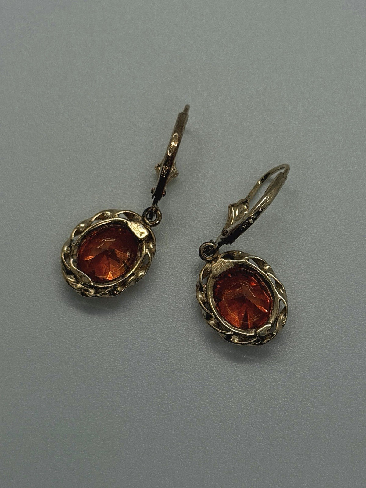 Floral 925 Sterling Silver Gold Plated Orange Cz Floral Dangle Earrings
