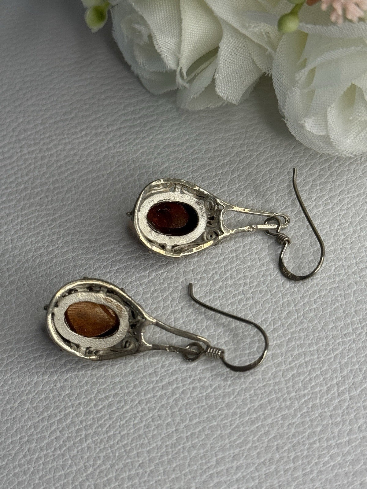 Vintage 925 Sterling Silver Amber Earrings Length 1.40 Inch