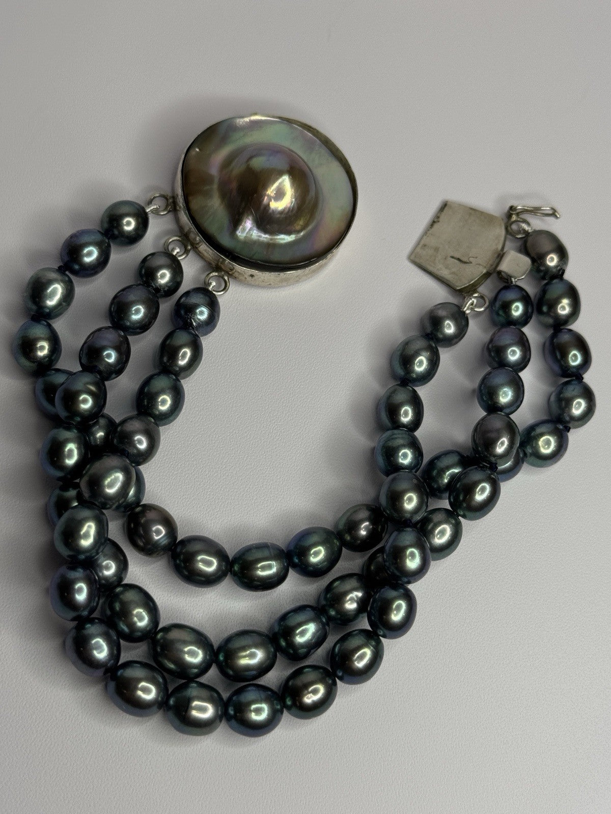 925 Sterling Silver Unique Bracelet Freshwater Pearls Lenght 8 Inch