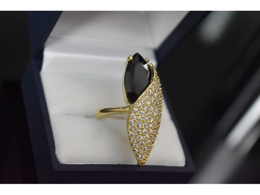 925 Sterling Silver Black Alpanite & CZ Ring Size 9