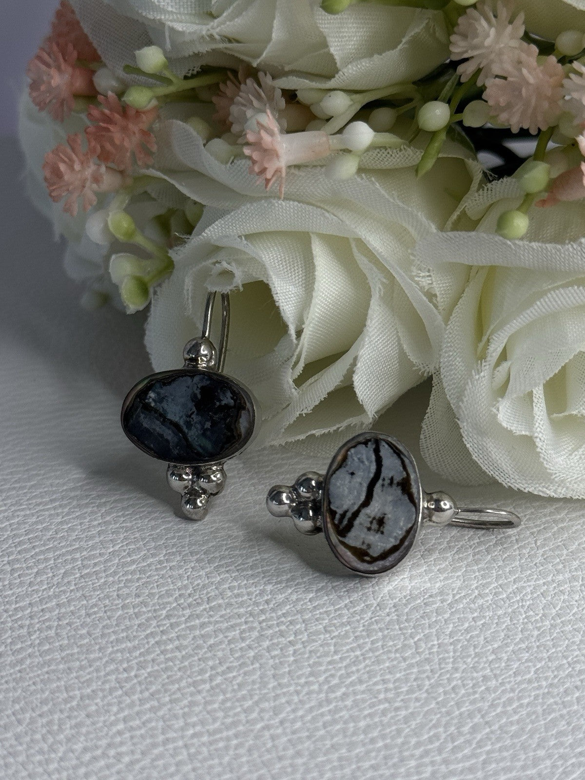 925 Sterling Silver Abalone Earrings Length 1.10 Inch