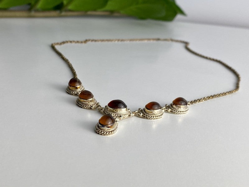 Vintage 925 Sterling Silver Amber Necklace