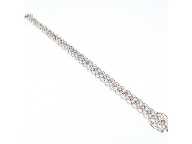 925 Sterling Silver White Topaz "Openwork" Bracelet Size 7 IN
