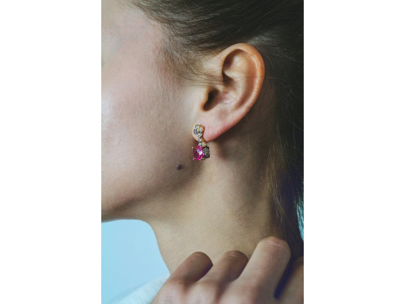 925 Sterling Silver Gold Plated Pink Topaz & CZ Stud Earrings