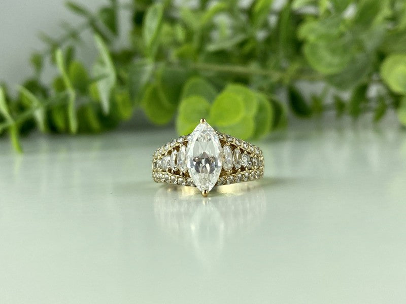 925 Sterling Silver Gold Plated CZ Ring Size 6.5