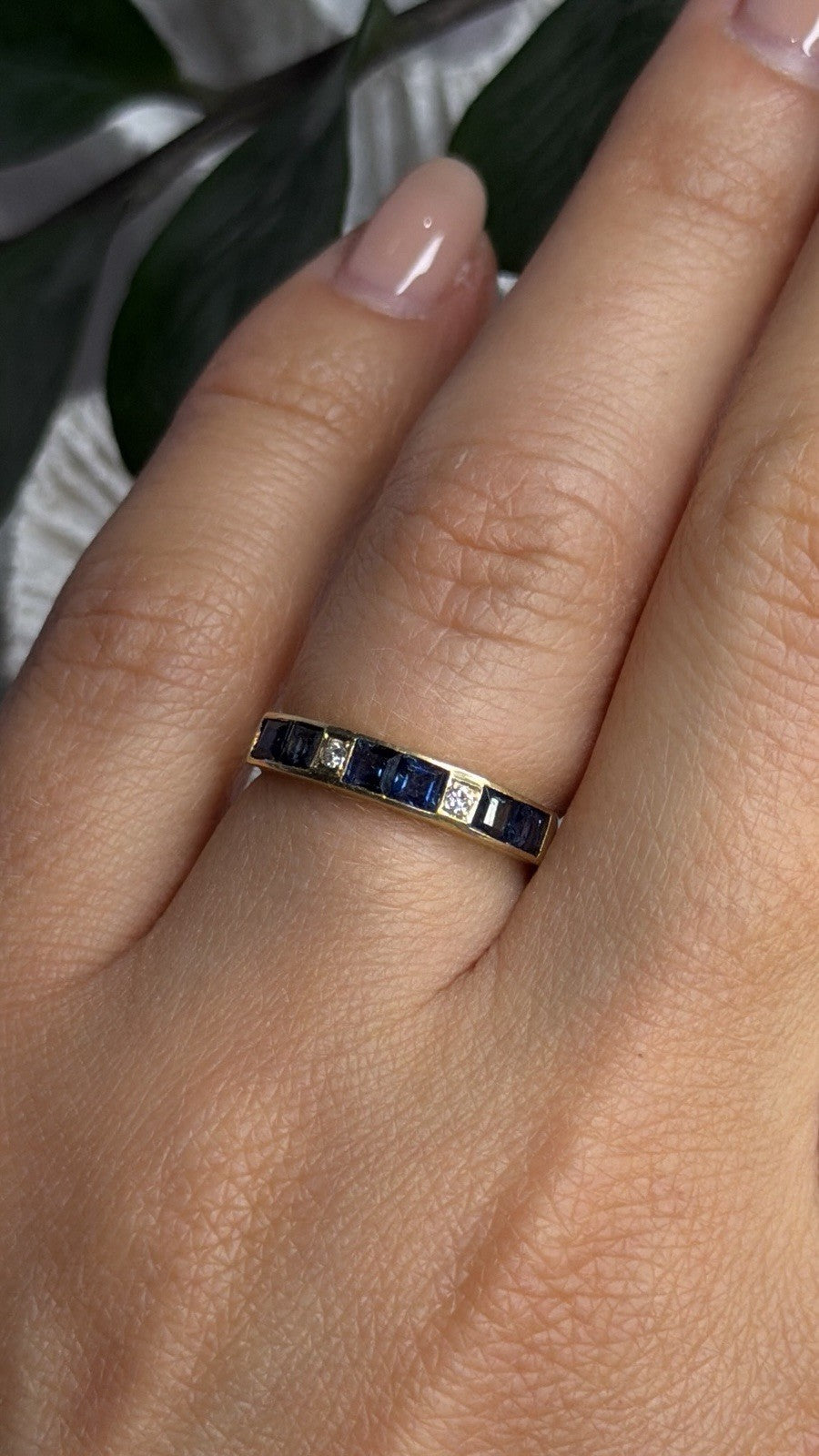 14K Yellow Gold Sapphire 0.33 CTW & Diamond 0.02 CTW Band Ring Size 6