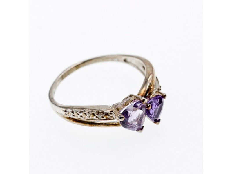 925 Sterling Silver Iolite & Tanzanite "Hearts" Ring Size 11.75