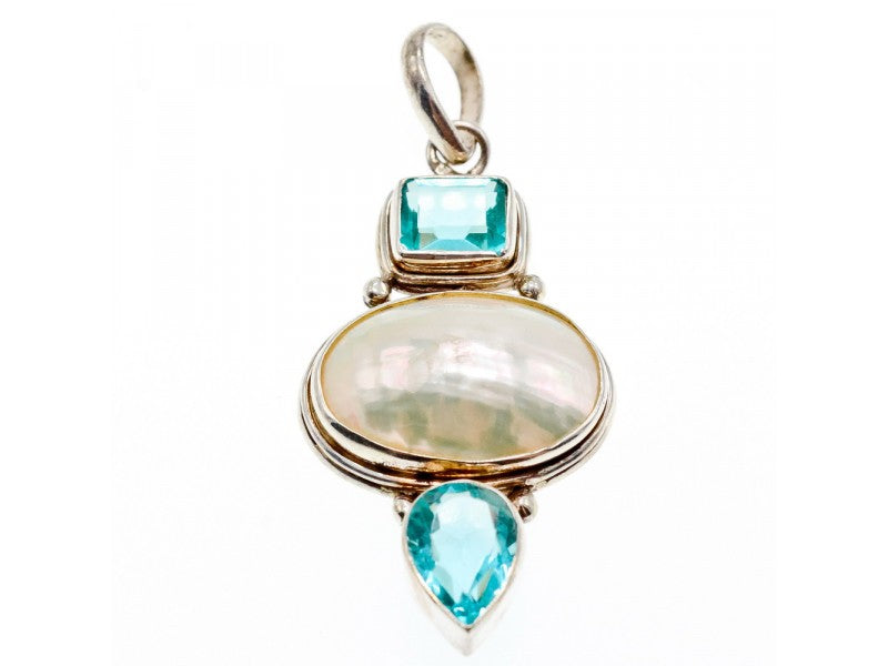 925 Sterling Silver Mother OF Pearl & Topaz Pendant