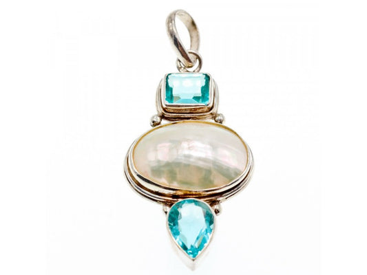 925 Sterling Silver Mother OF Pearl & Topaz Pendant