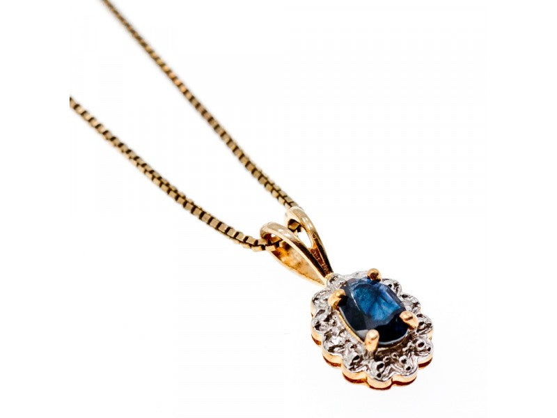 925 Sterling Silver Gold Plated Blue Sapphire Chain With Pendant Italy
