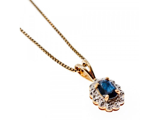 925 Sterling Silver Gold Plated Blue Sapphire Chain With Pendant Italy
