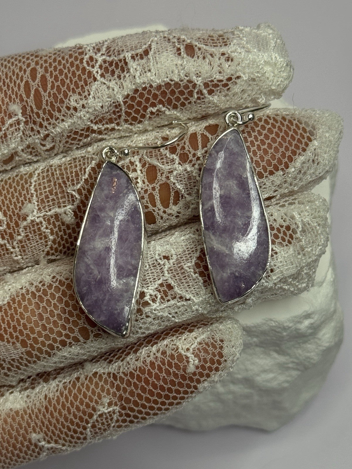 925 Sterling Silver Lepidolite Earrings Length 2 Inch