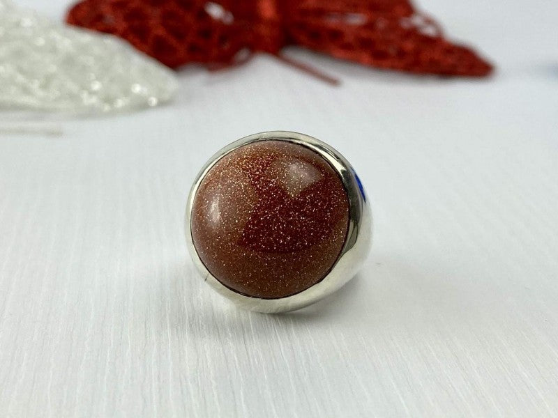 925 Sterling Silver Aventurine Ring Size 6.5