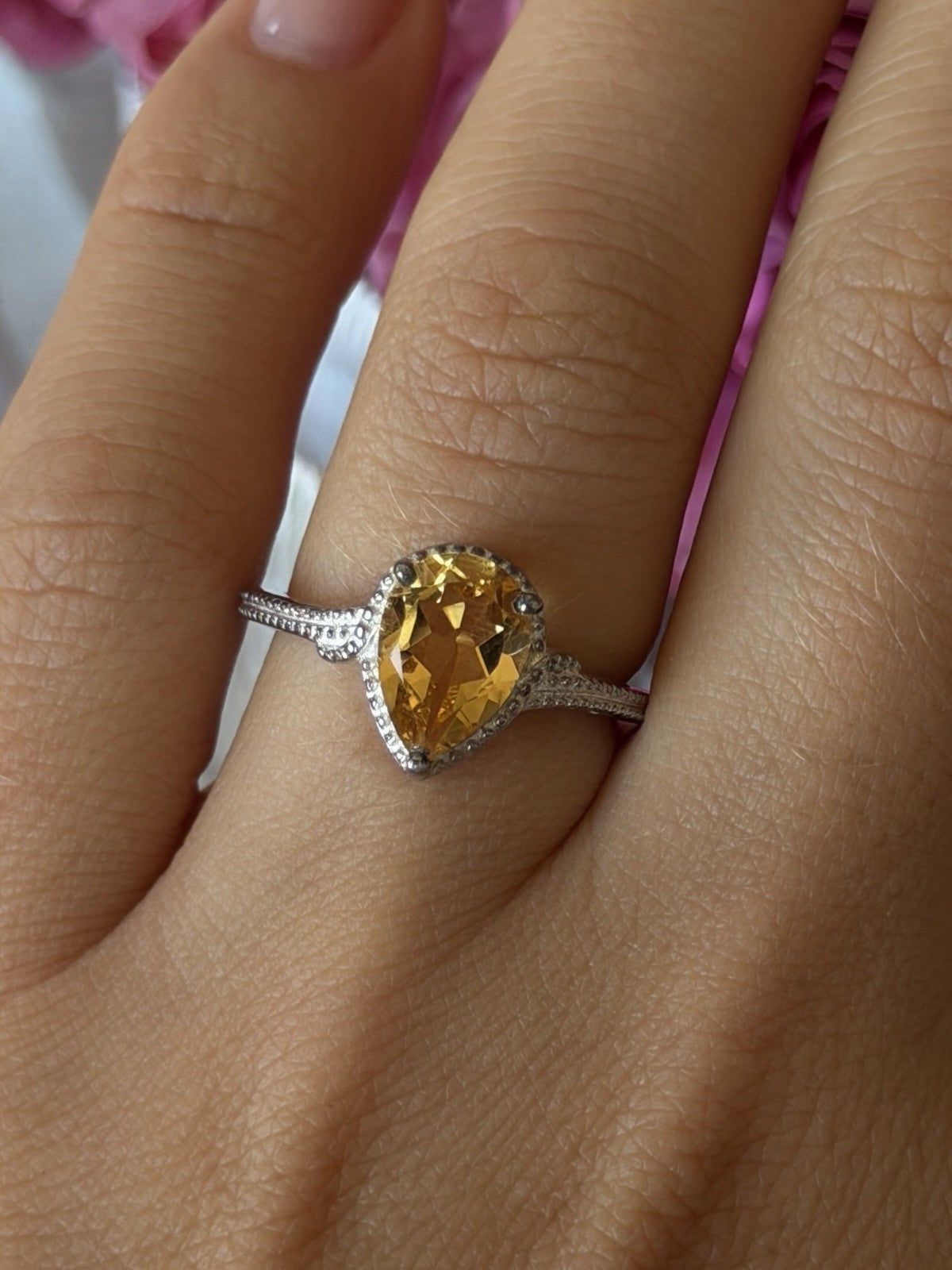 925 Sterling Silver Citrine Ring Size 7