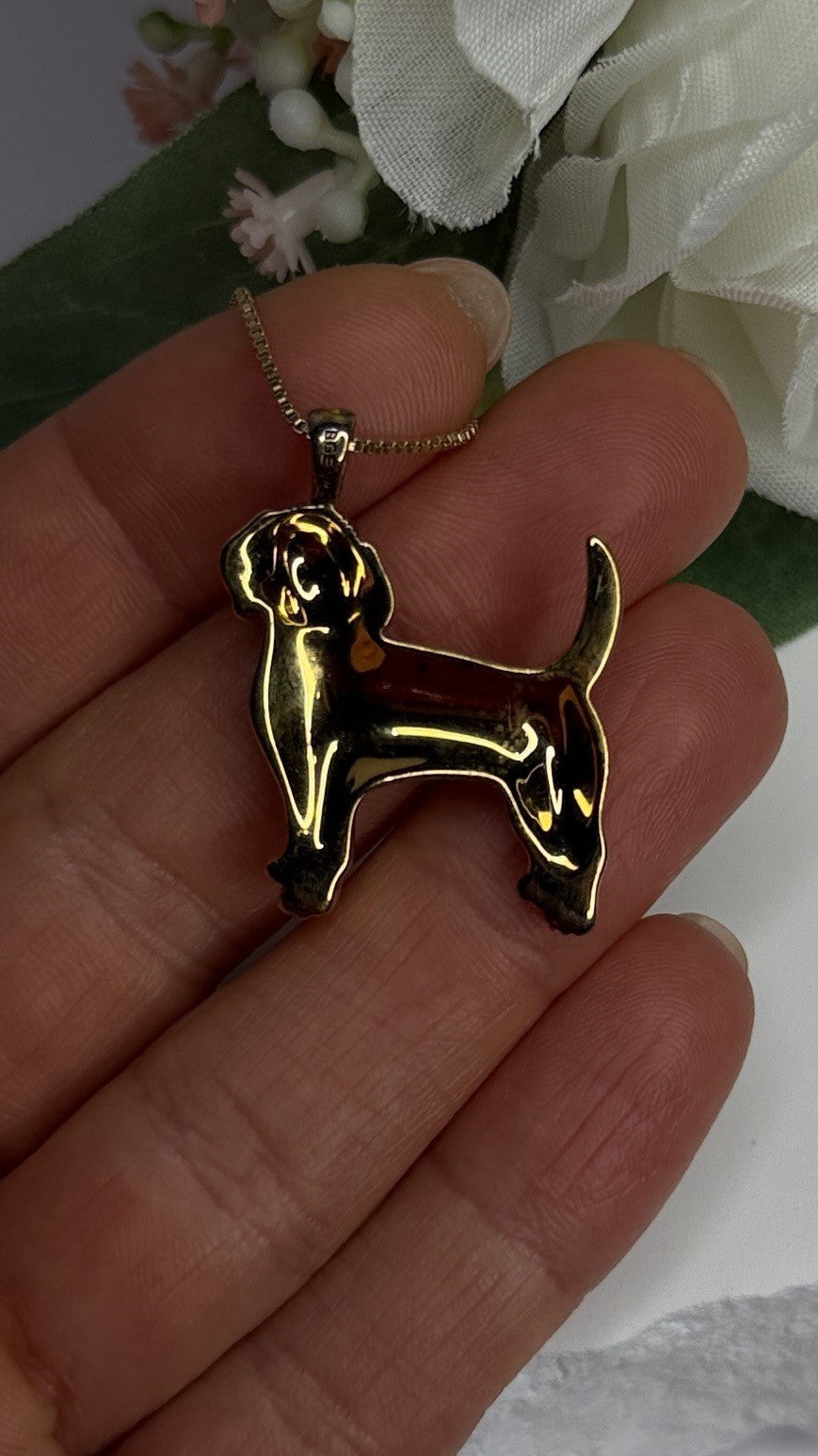 925 Sterling Silver Gold Plated Cz Cockapoo Poodle Dog Necklace