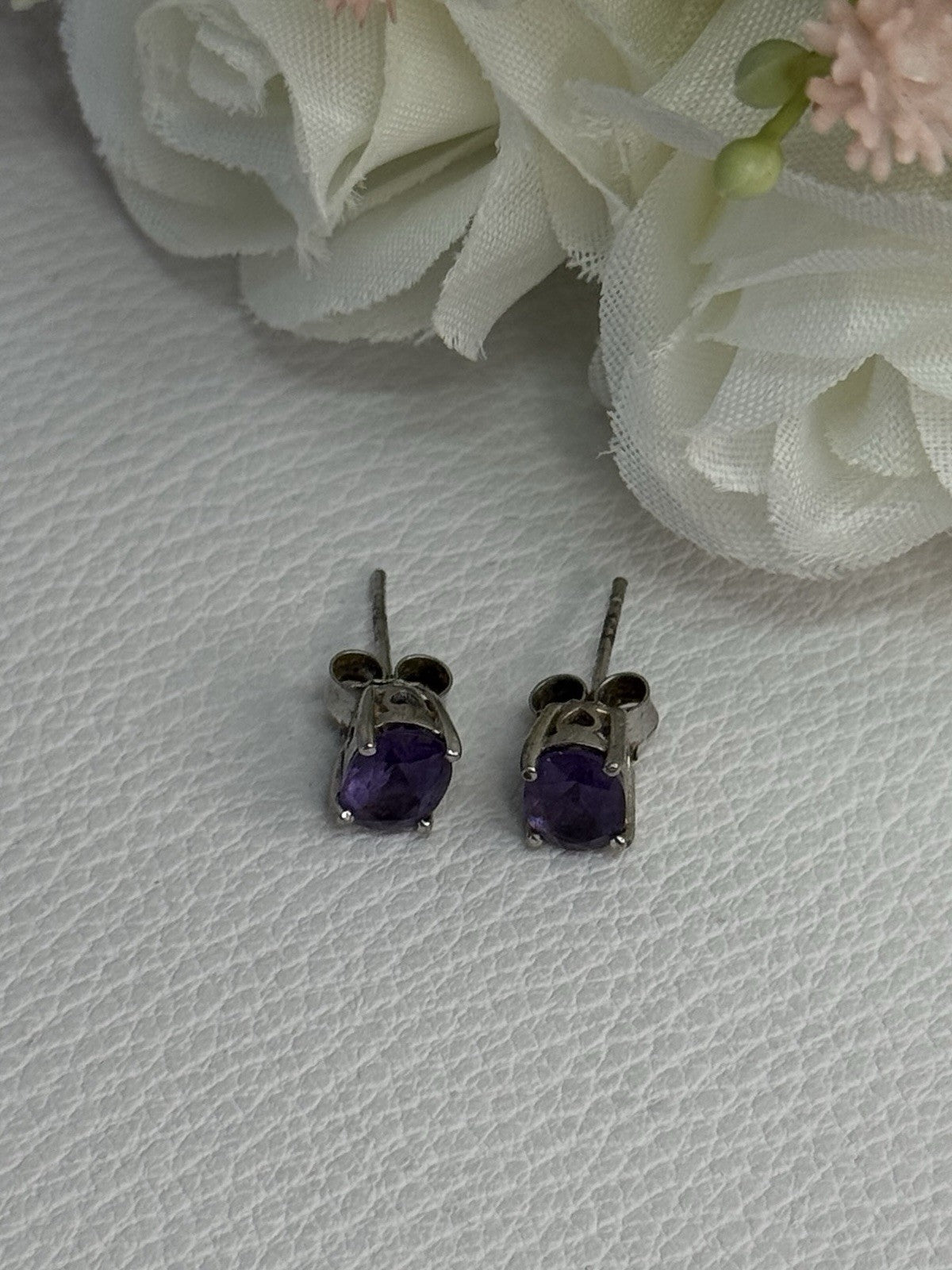 925 Sterling Silver Amethyst Earrings Length 0.27 Inch