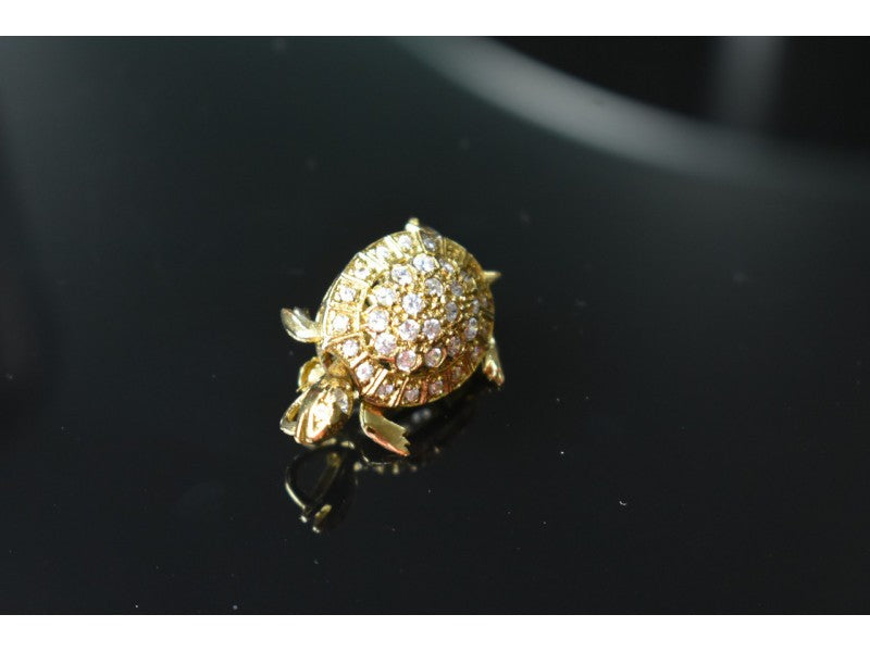 925 Sterling Silver Gold Plated CZ "Turtle" Brooch