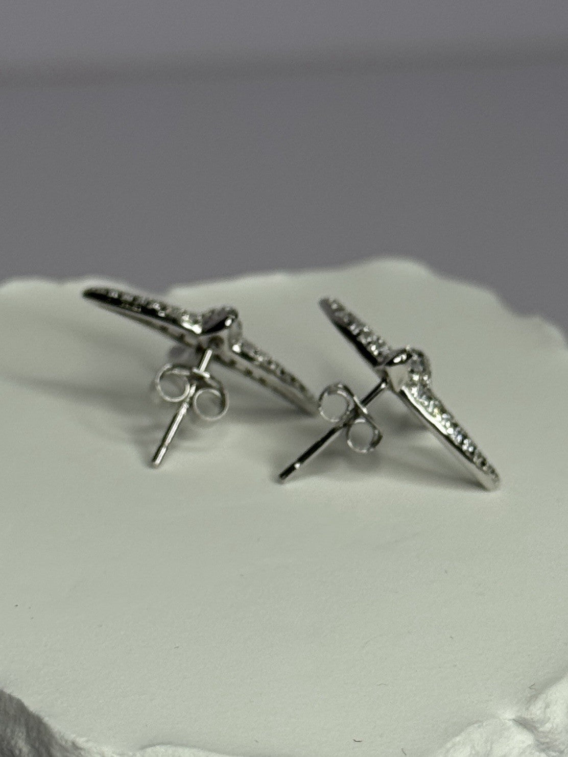 925 Sterling Silver Swallow Stud Earrings CZ Length 0.55 Inch
