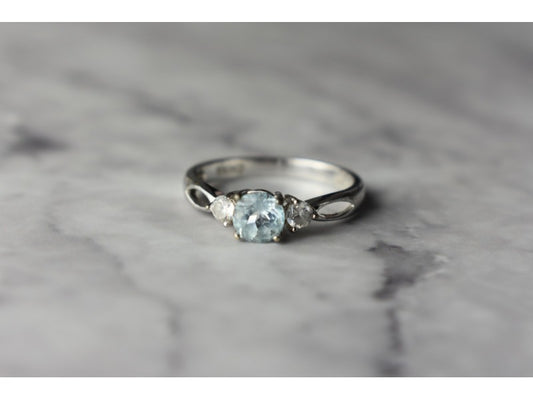 925 Sterling Silver Blue Spinel and CZ Ring Size 7.5
