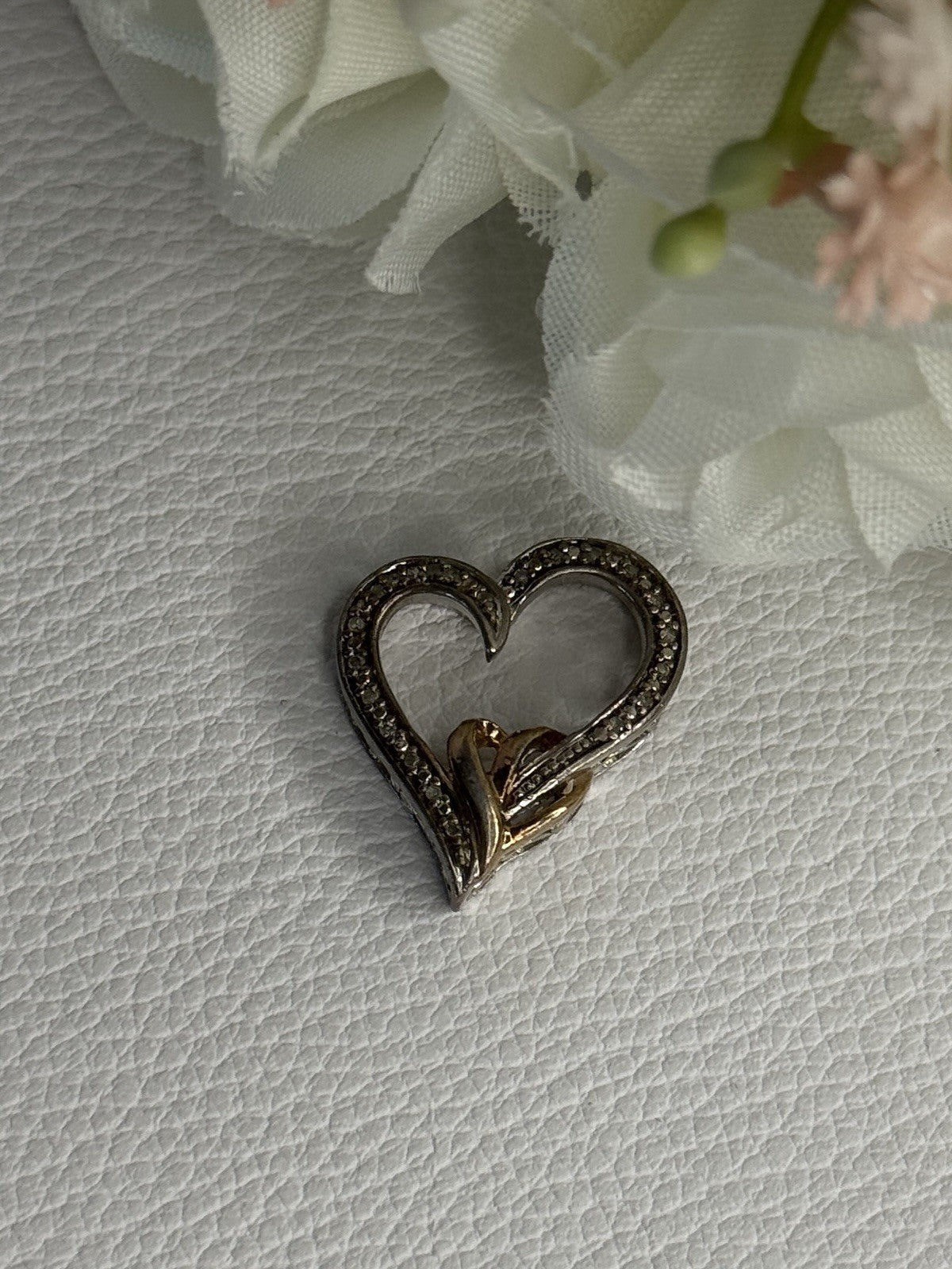 925 Sterling Silver White Topaz Heart Pendant Length 0.75 Inch