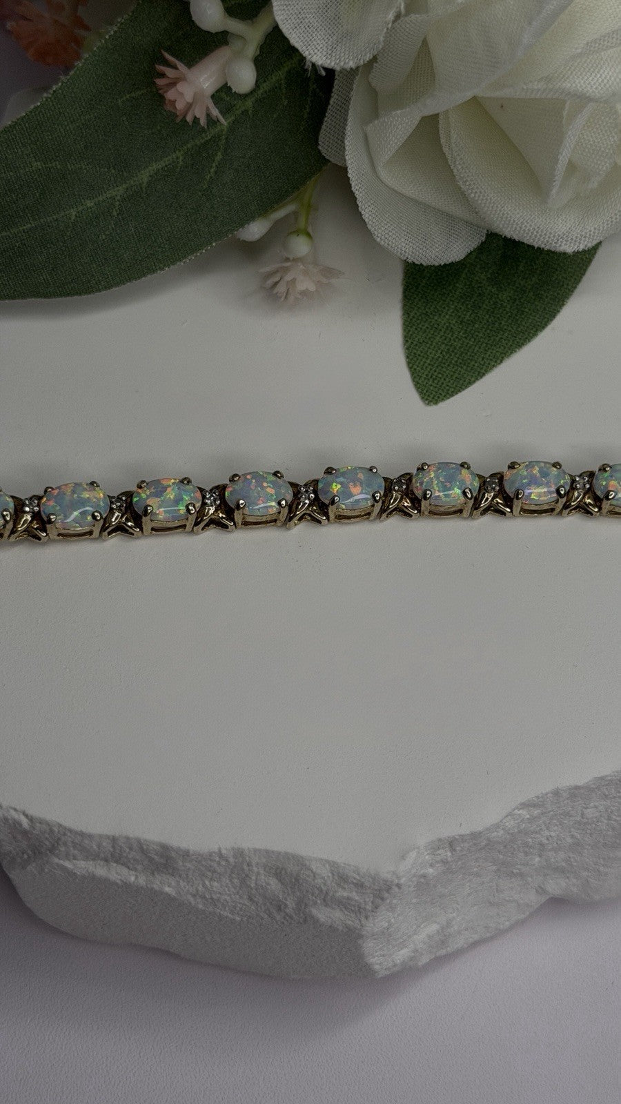 925 Sterling Silver Gold Plated Shiny Opal Bracelet Size 7