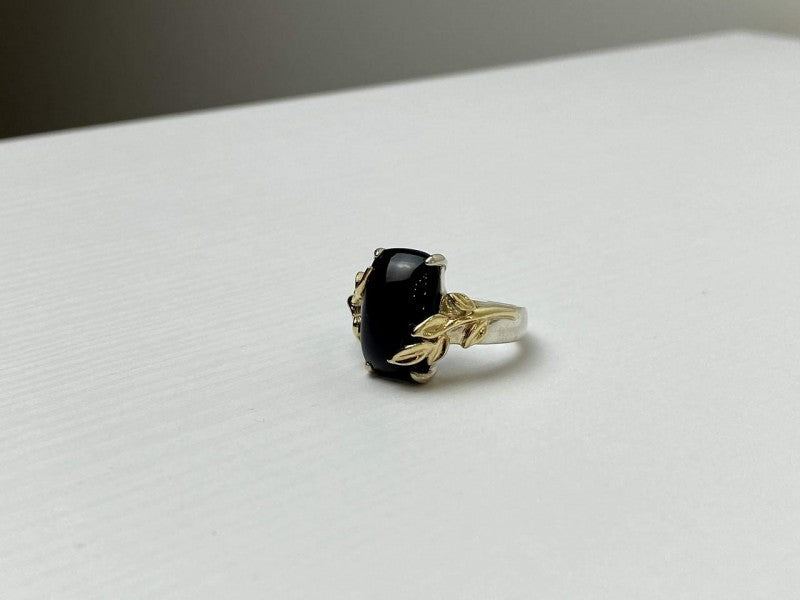 925 Sterling Silver Gold Plated Black Onyx Ring Size 8.5