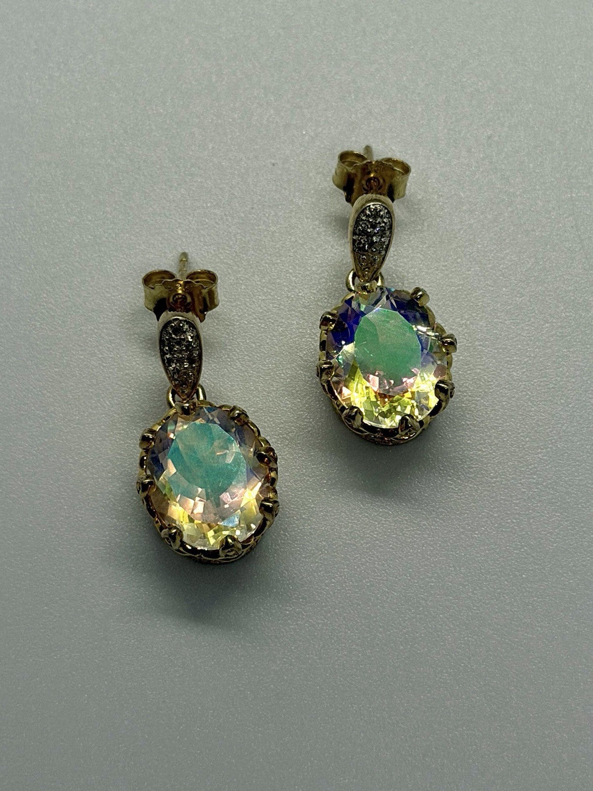 925 Sterling Silver Gold Plated Mystic Topaz Dangle Earrings