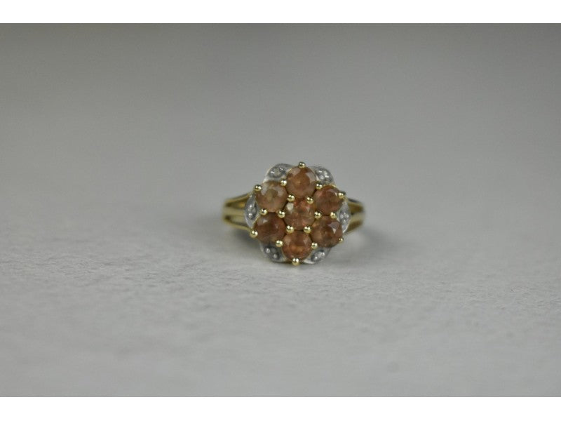 925 Sterling Silver Gold Plated Hessonite & Quartz Ring Size 6.5