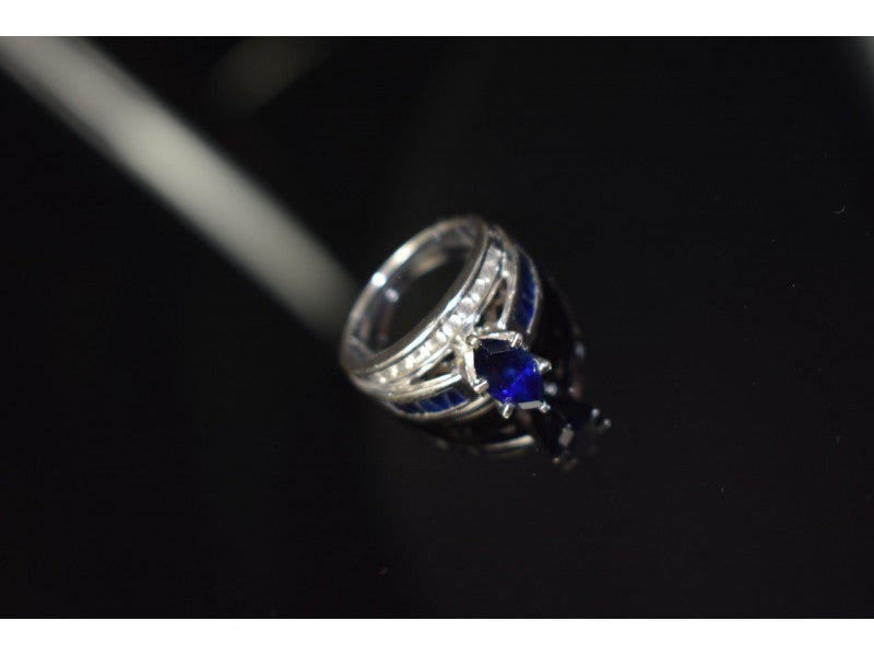 925 Sterling Silver London Blue & White Topaz Ring Size 6.5