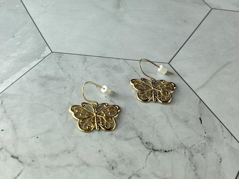 925 Sterling Silver Gold Plated "Butterflies" Earrings