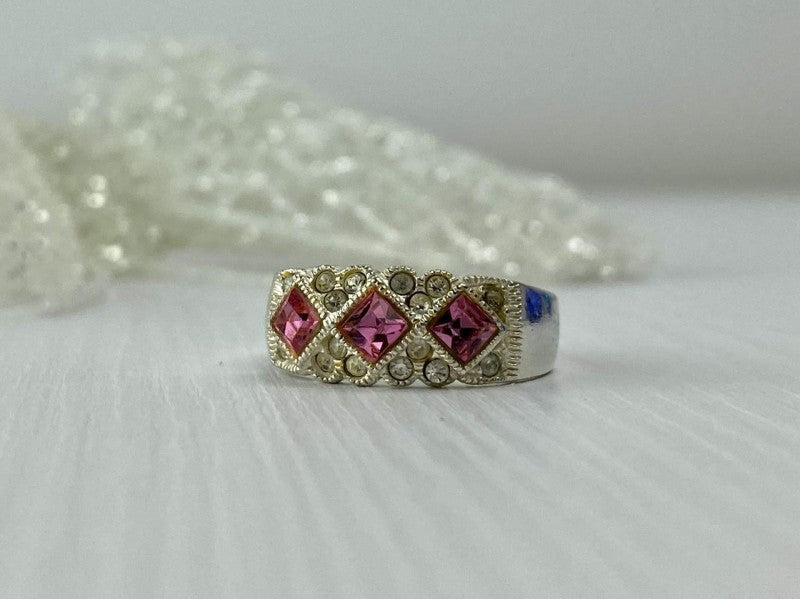 925 Sterling Silver Pink & White CZ Ring Size 5.5