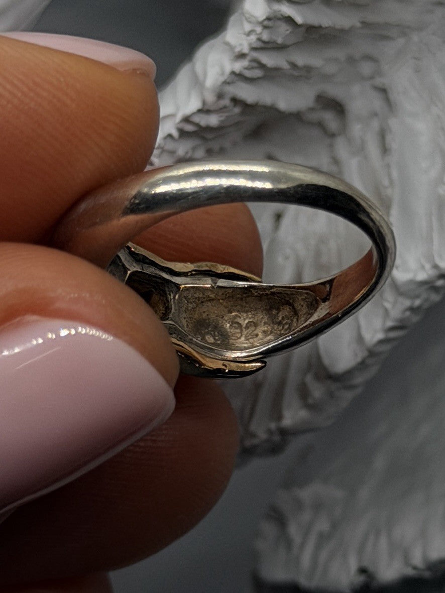Vintage Two-Tone 925 Sterling Silver & Gold Plated Clear Topaz Ring Size 5
