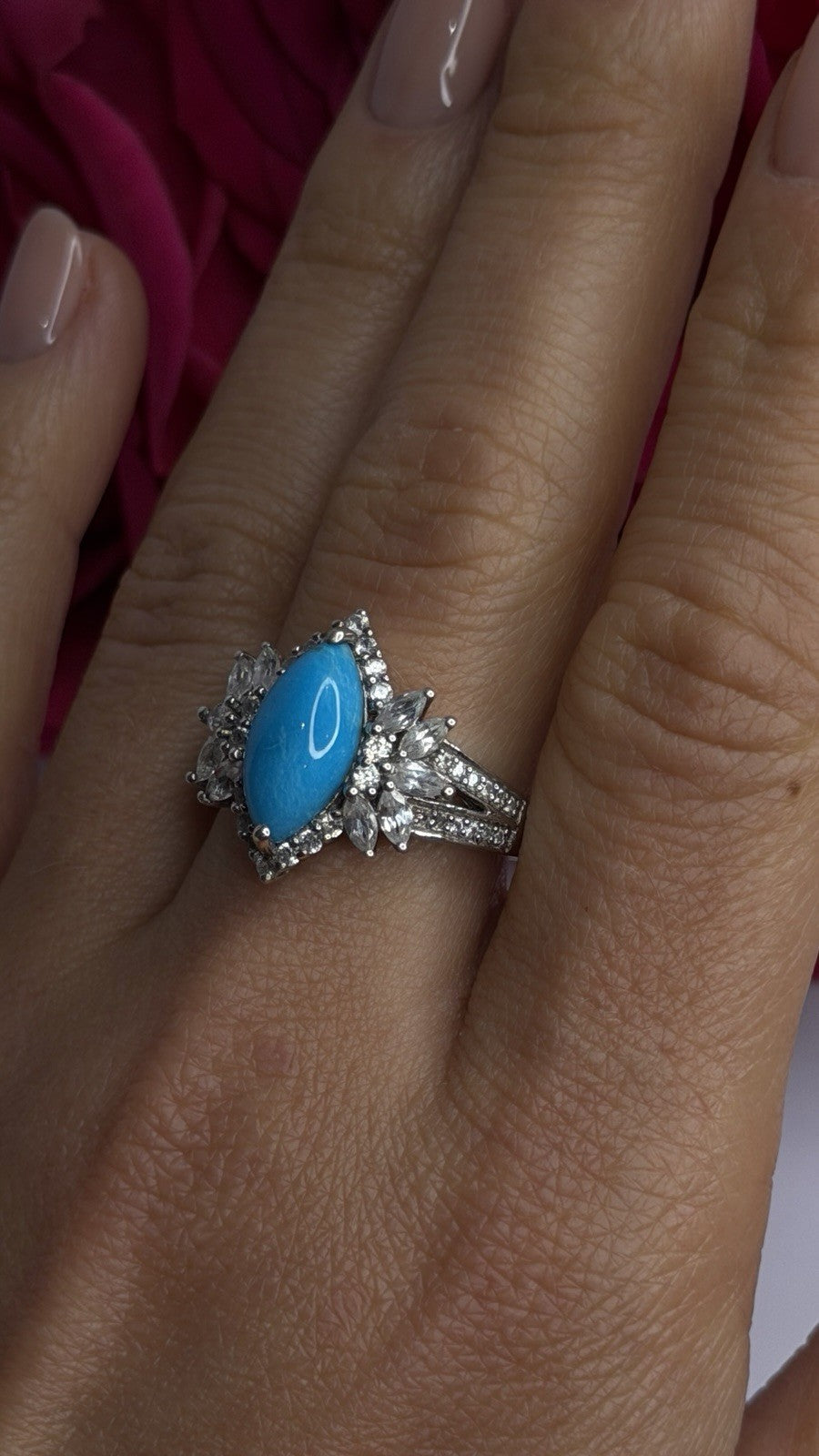 925 Sterling Silver Blue Turquoise & Beryl Stones Ring Size 9
