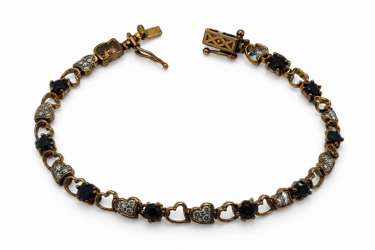 925 Sterling Silver Gold Plated Sapphire Heart Bracelet Size 7.5