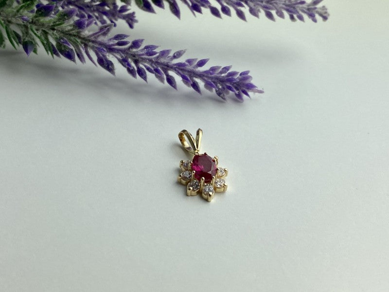 14K Yellow Gold Ruby & White Topaz Pendant