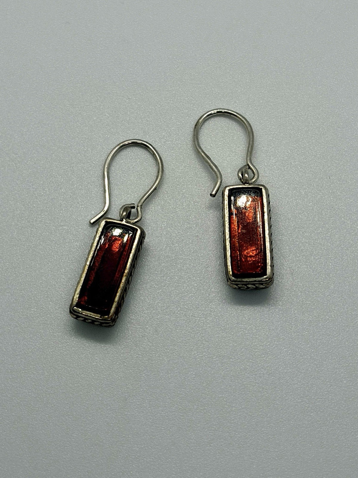 Vintage 925 Sterling Silver Red Garnet Double-Sided Dangle Earrings