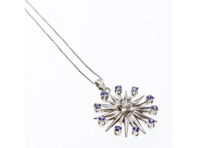 14K White Gold Sapphires & Diamond Chain With Pendant