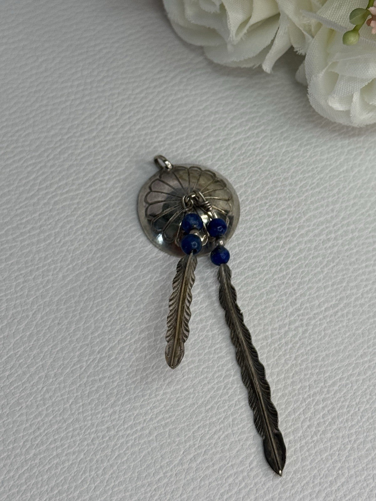 Vintage Native American 925 Sterling Silver Lapis Pendant Length 2.70 Inch
